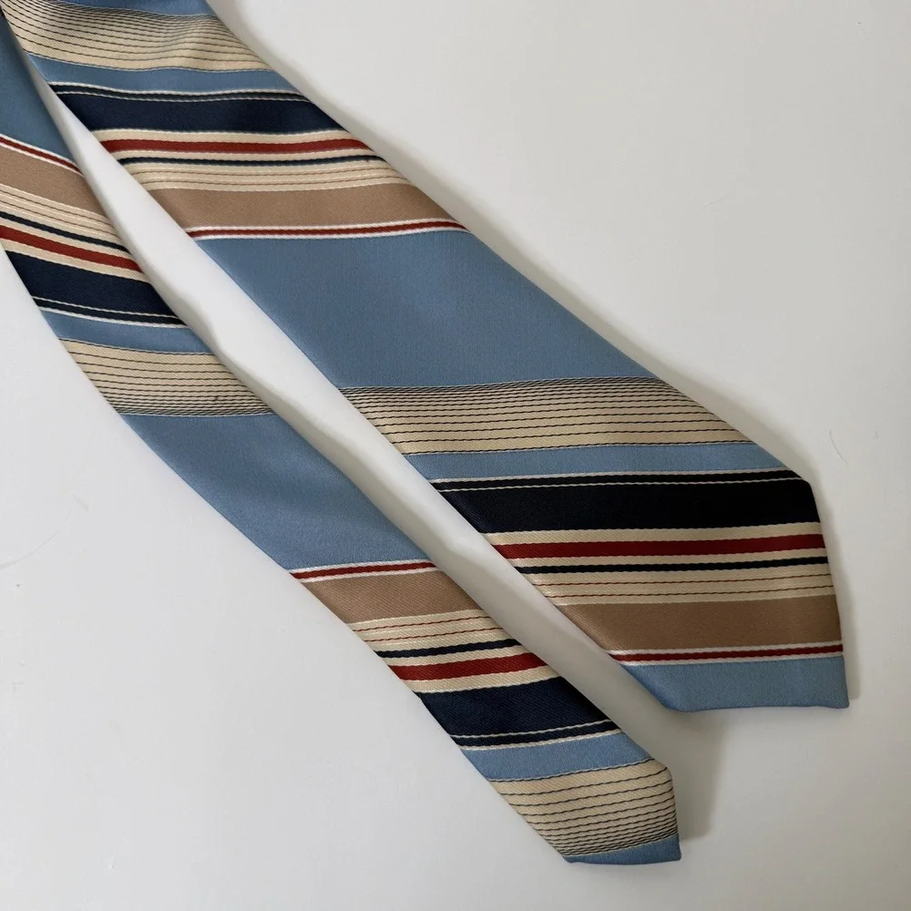 VTG La Bella Collection Striped Mens Necktie Blue Tan Formal Occasion Career Tie